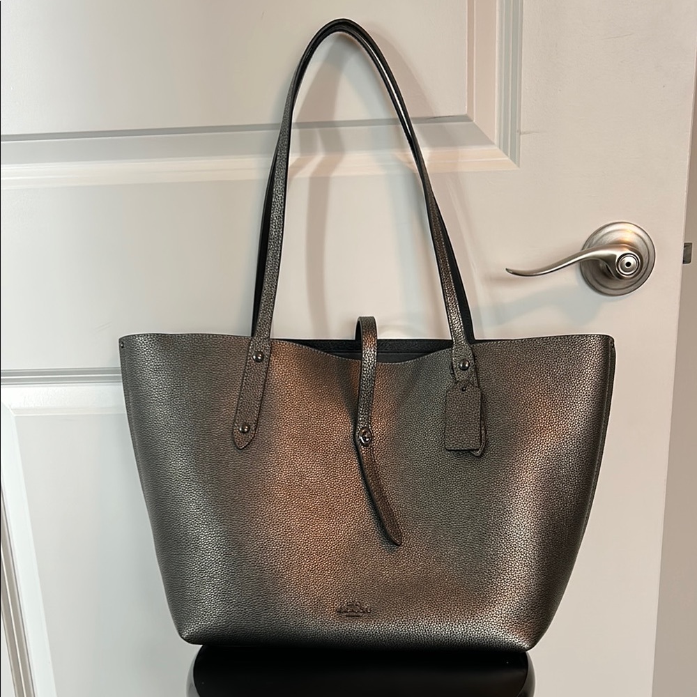 Coach Charcoal metallic/gunmetal pebbled Leather Classic Tote